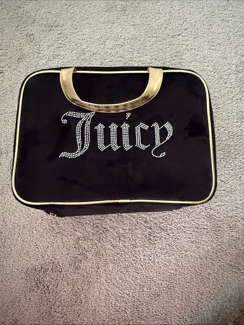 Juicy Couture Black & Gold Rhinestone 'Juicy' Travel Cosmetic Bag